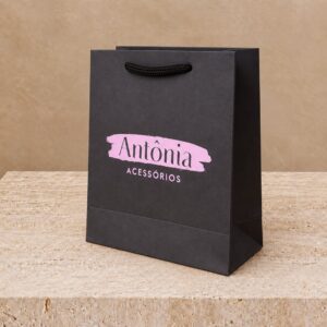 Sacola de Papel Preta Personalizada 11x5x13(vertical)